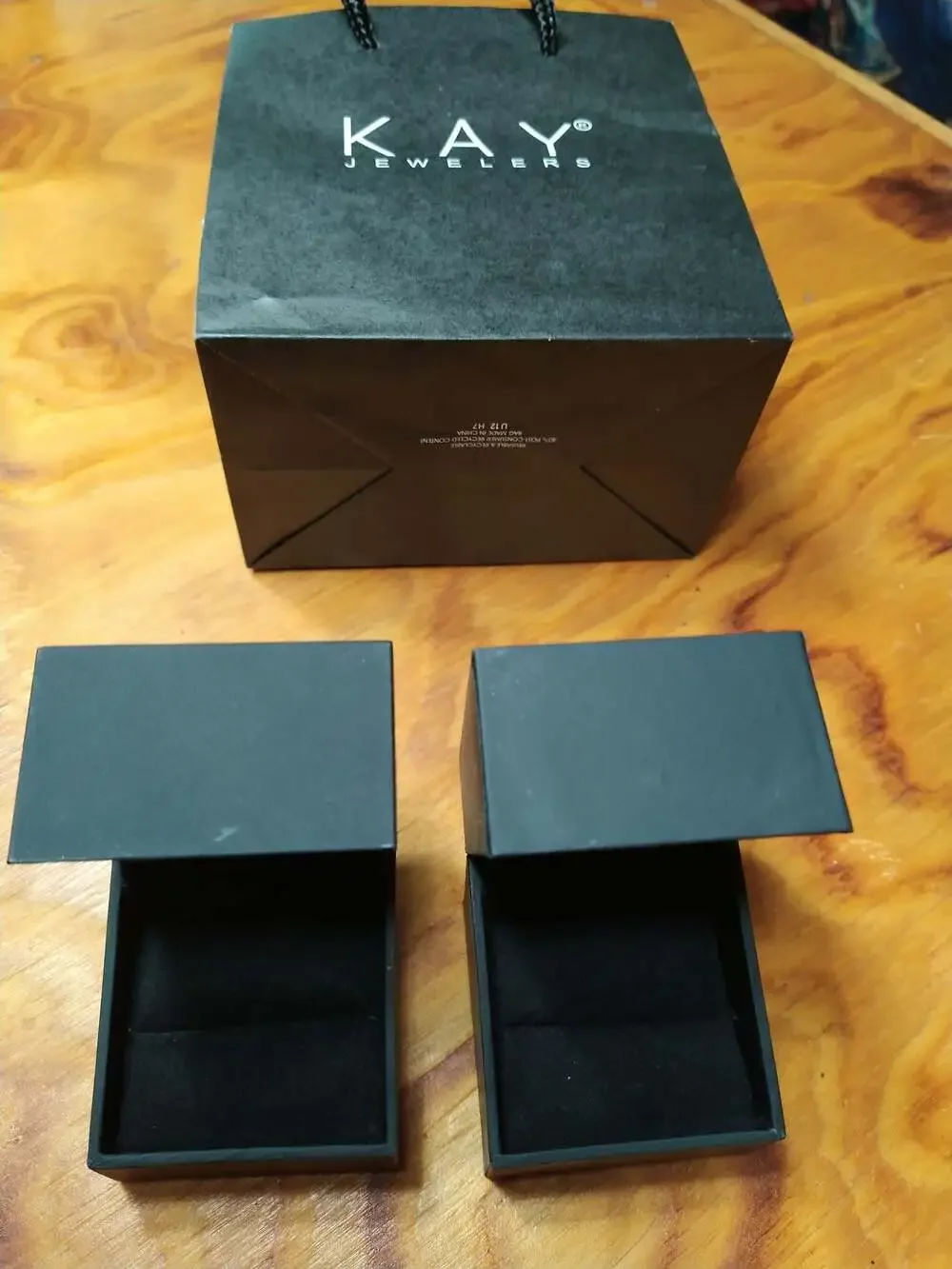 Kay Jewelers Black Ring Boxes and Gift Bag Set